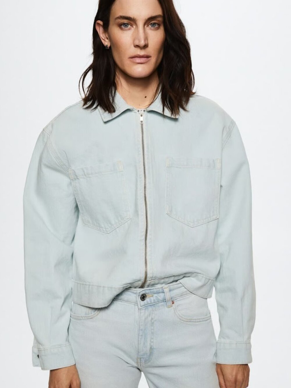 Mango Denim Crop Jacket Light Blue Medium